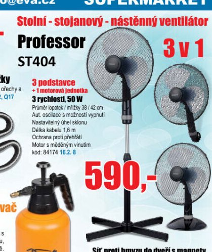 Stolní - stojanový - nástěnný ventilátor Professor ST404