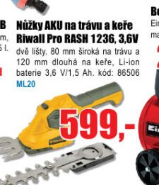 Nůžky AKU na trávu a keře Riwall Pro RASH 1236, 3,6V