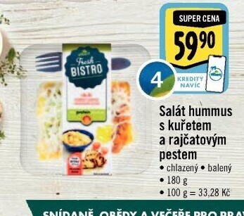 Salát Hummus s kuřetem a rajčatovým pestem s proteiny Albert Fresh Bistro
