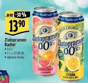 Nealkoholické pivo ochucené Radler Zlatopramen
