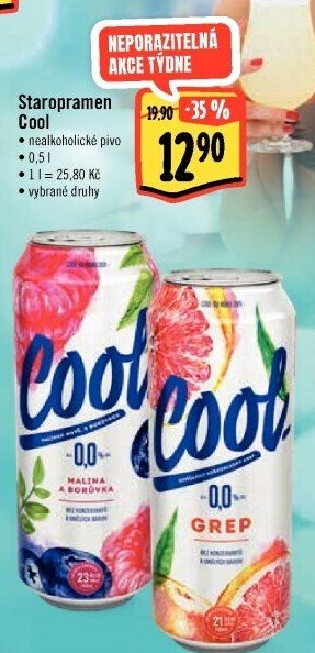 Nealkoholické pivo ochucené Staropramen Cool