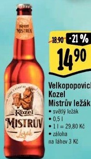 Pivo Mistrův světlý ležák Velkopopovický Kozel