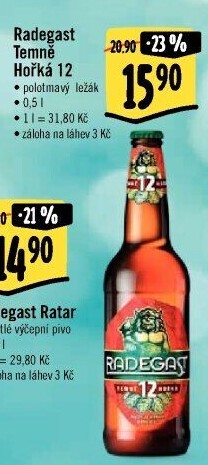 Pivo polotmavý ležák 12° Temně hořký Radegast