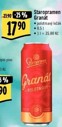 Pivo polotmavý ležák Granát Staropramen