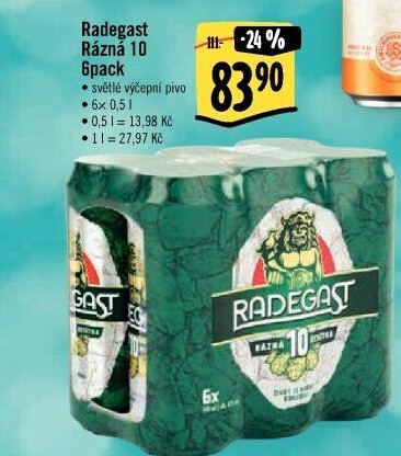 Pivo světlé výčepní Rázná 10° Radegast