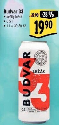 Pivo světlý ležák 33 Budweiser Budvar