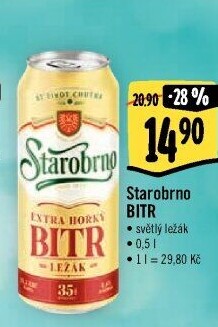 Pivo světlý ležák Bitr Starobrno
