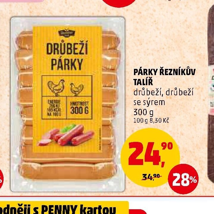 Drůbeží párky Řezníkův talíř se sýrem