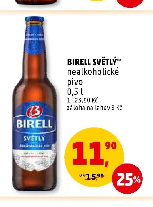 BIRELL SVĚTLÝ nealkoholické pivo 0,5 l