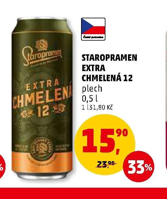 STAROPRAMEN EXTRA CHMELENÁ 12 plech 0,5 l