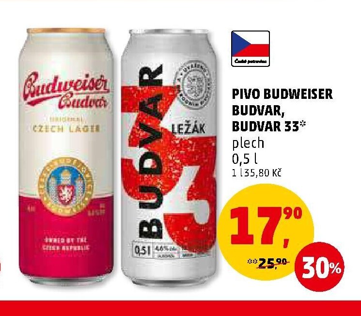 PIVO BUDWEISER BUDVAR, BUDVAR 33 plech 0,5 l