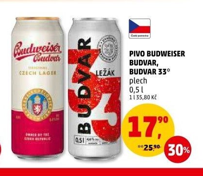 PIVO BUDWEISER BUDVAR, BUDVAR 33 plech