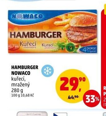 Hamburger Nowaco kuřecí mražený 280 g