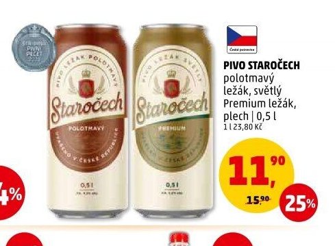 PIVO STAROČECH polotmavý ležák, světlý Premium ležák, plech | 0,5 l