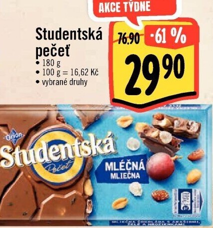 Čokoláda Studentská pečeť Orion