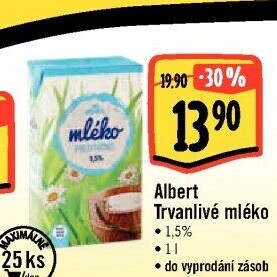 Mléko trvanlivé Albert - 1,5% polotučné