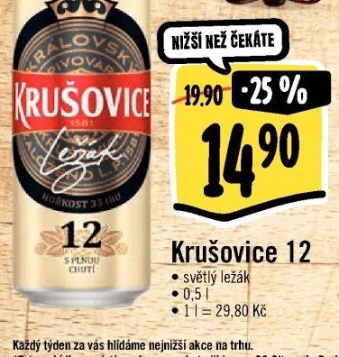 Pivo světlý ležák 12° Krušovice