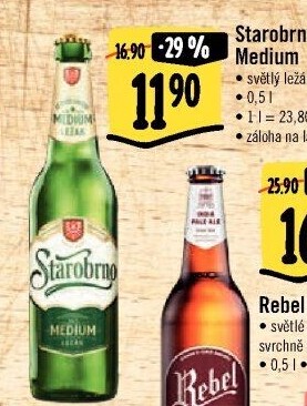 Pivo světlý ležák nepasterizovaný 11° Medium Starobrno