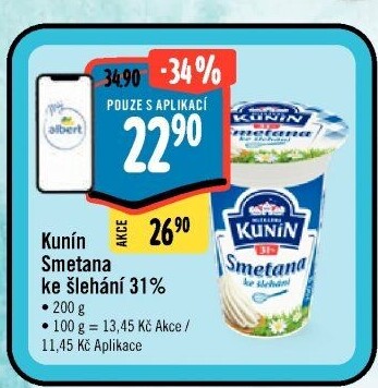 Smetana ke šlehání Kunín 31%