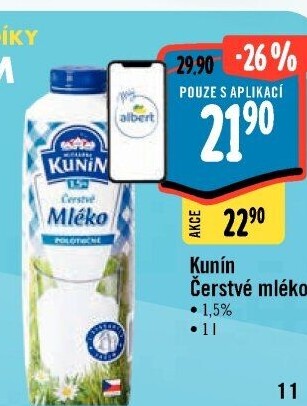 Mléko čerstvé Kunín - 1,5% polotučné