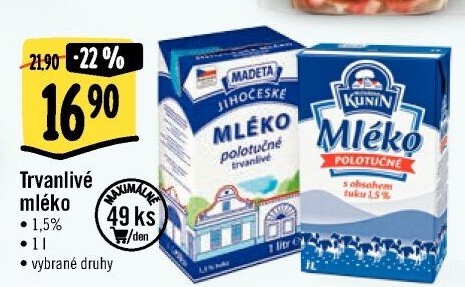Mléko trvanlivé Jihočeské Madeta - 1,5% polotučné