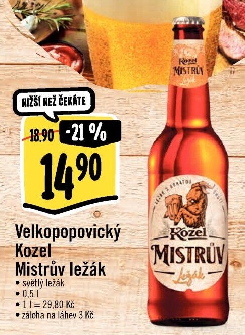 Pivo Mistrův světlý ležák Velkopopovický Kozel