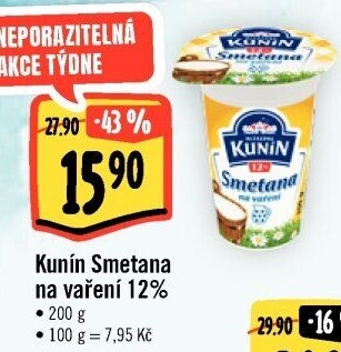 Smetana na vaření Kunín 12%