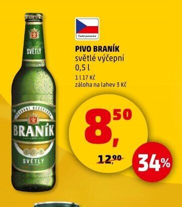 Pivo Braník světlé výčepní 0,5 l