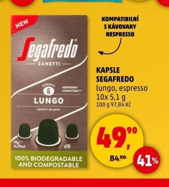 Kapsle Segafredo lungo, espresso 10x 5,1 g