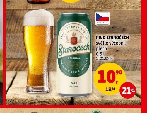 Pivo Staročech světlé výčepní, plech