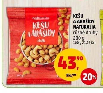 KEŠU A ARAŠÍDY NATURALIA různé druhy 200 g