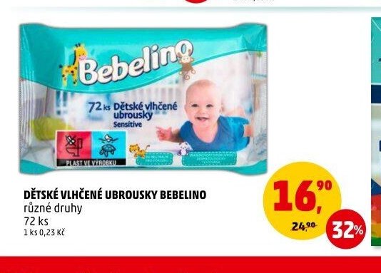 Dětské vlhčené ubrousky Bebelino 72 ks