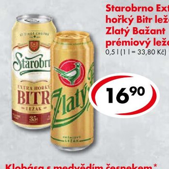 Starobrno Extra hořký Bitr ležák, Zlatý Bažant prémiový ležák