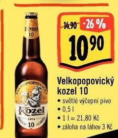Pivo světlé výčepní 10°Velkopopovický Kozel