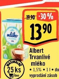 Mléko trvanlivé Albert - 1,5% polotučné
