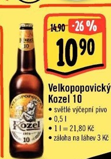Pivo světlé výčepní 10°Velkopopovický Kozel