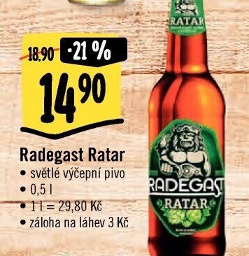 Pivo světlé výčepní Ratar Radegast