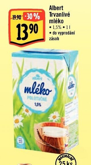 Mléko trvanlivé Albert - 1,5% polotučné