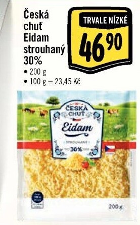 Sýr Eidam 30% strouhaný Česká chuť