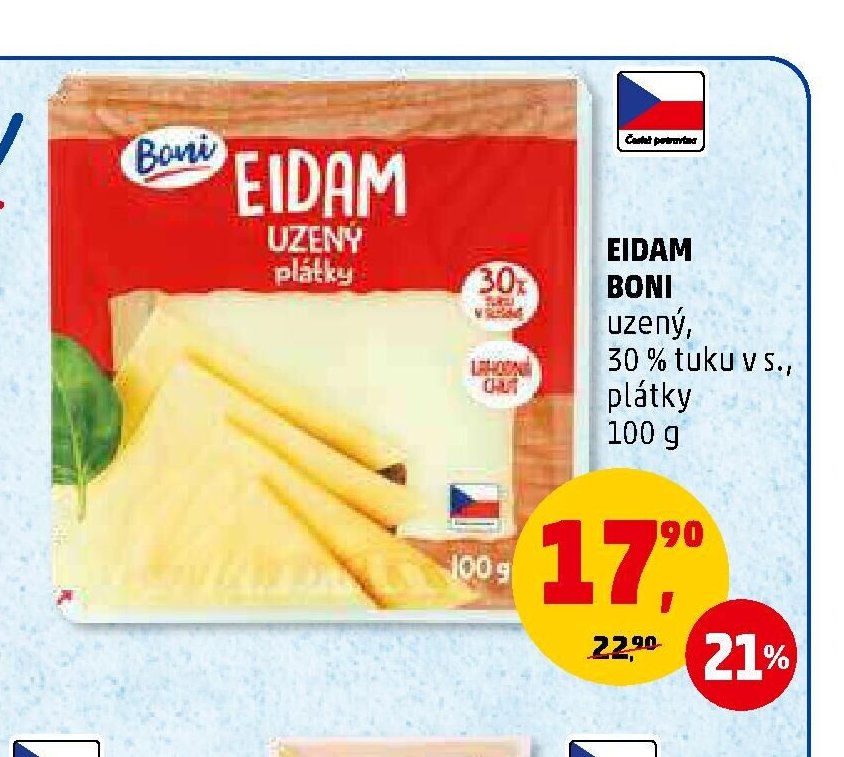EIDAM BONI uzený, 30 % tuku v s., plátky