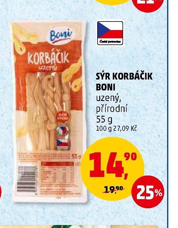 SÝR KORBÁČIK BONI uzený, přírodní