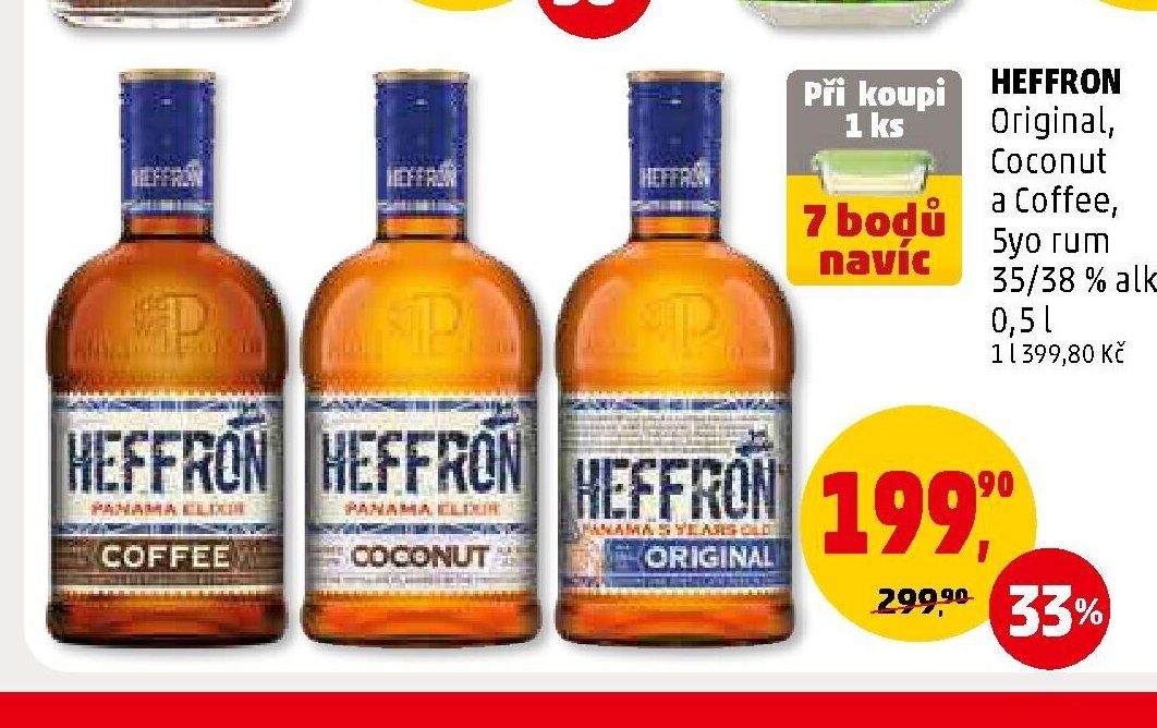 HEFFRON Original, Coconut a Coffee, 5yo rum 35/38 % alk. 0,5 l