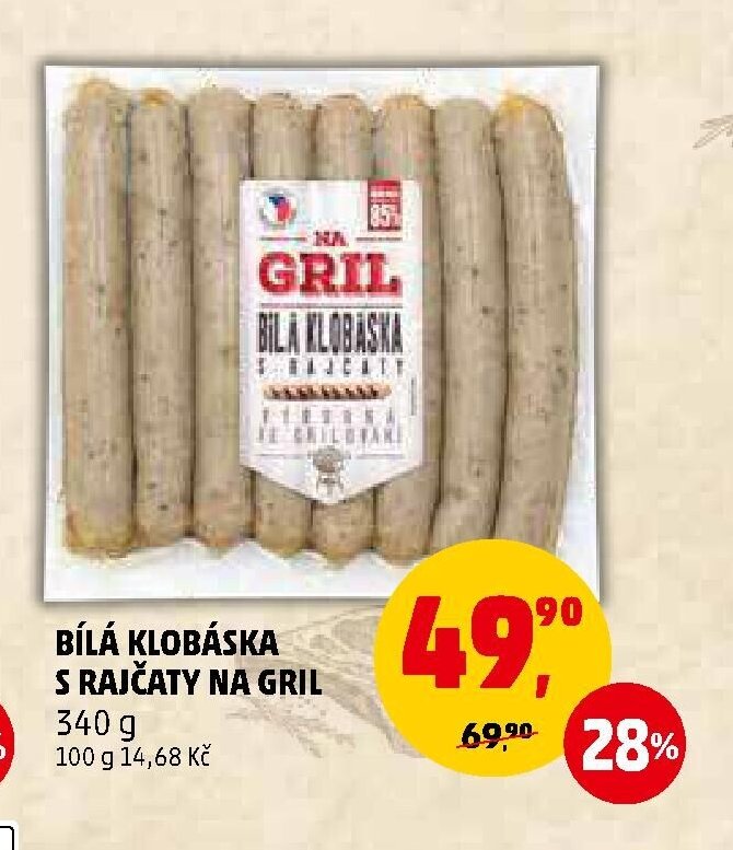 Bílá klobása s rajčaty na gril