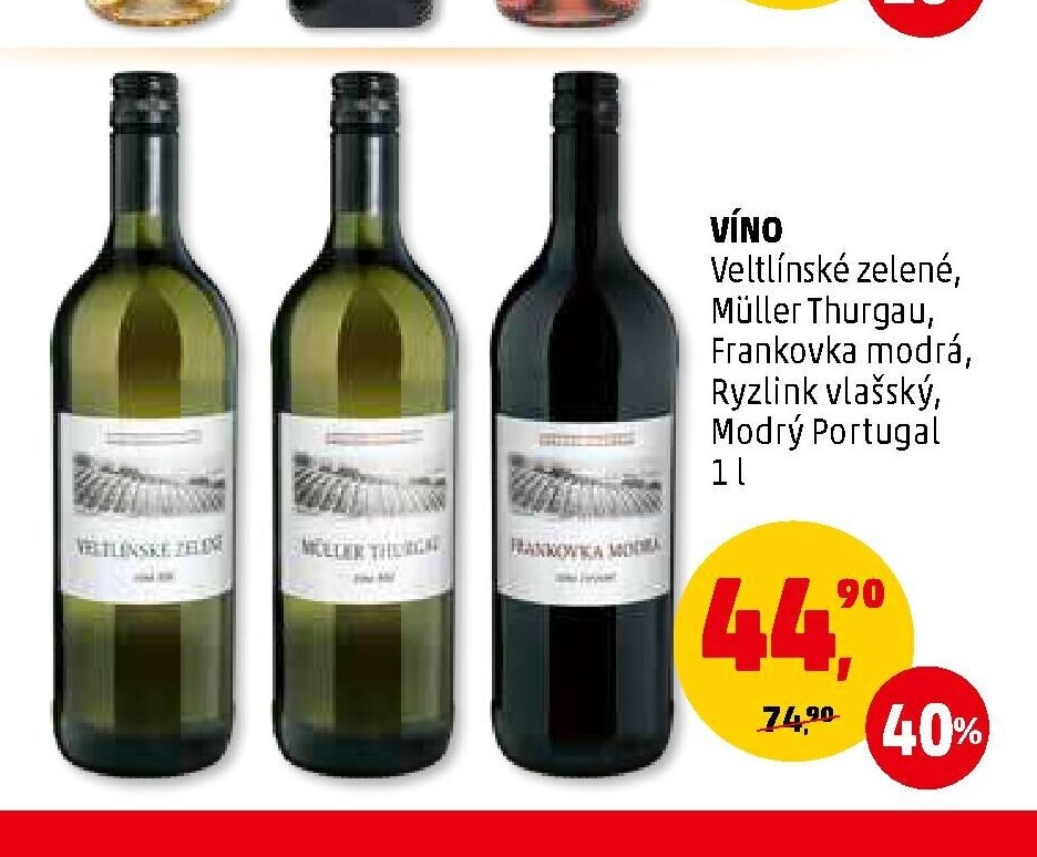 Víno Veltlínské zelené, Müller Thurgau, Frankovka modrá, Ryzlink vlašský, Modrý Portugal
