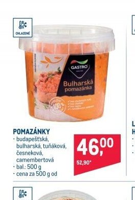 POMAZÁNKY bulharská, tuňáková, česneková, camembertová