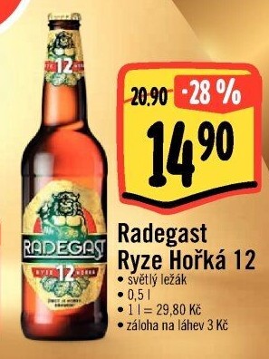 Pivo světlý ležák 12° Ryze hořká Radegast