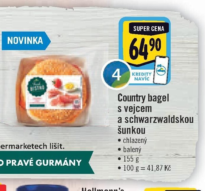 Country bagel s vejcem a schwarzwaldskou šunkou