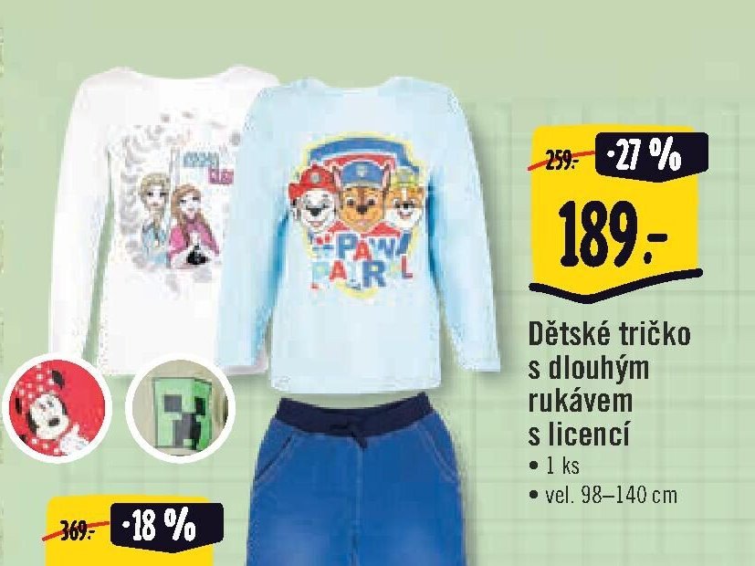 Dětské tričko s dlouhým rukávem s licencí