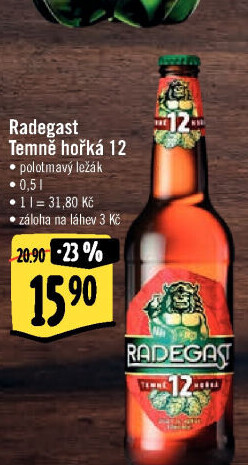 Pivo polotmavý ležák 12° Temně hořký Radegast