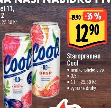 Nealkoholické pivo ochucené Staropramen Cool
